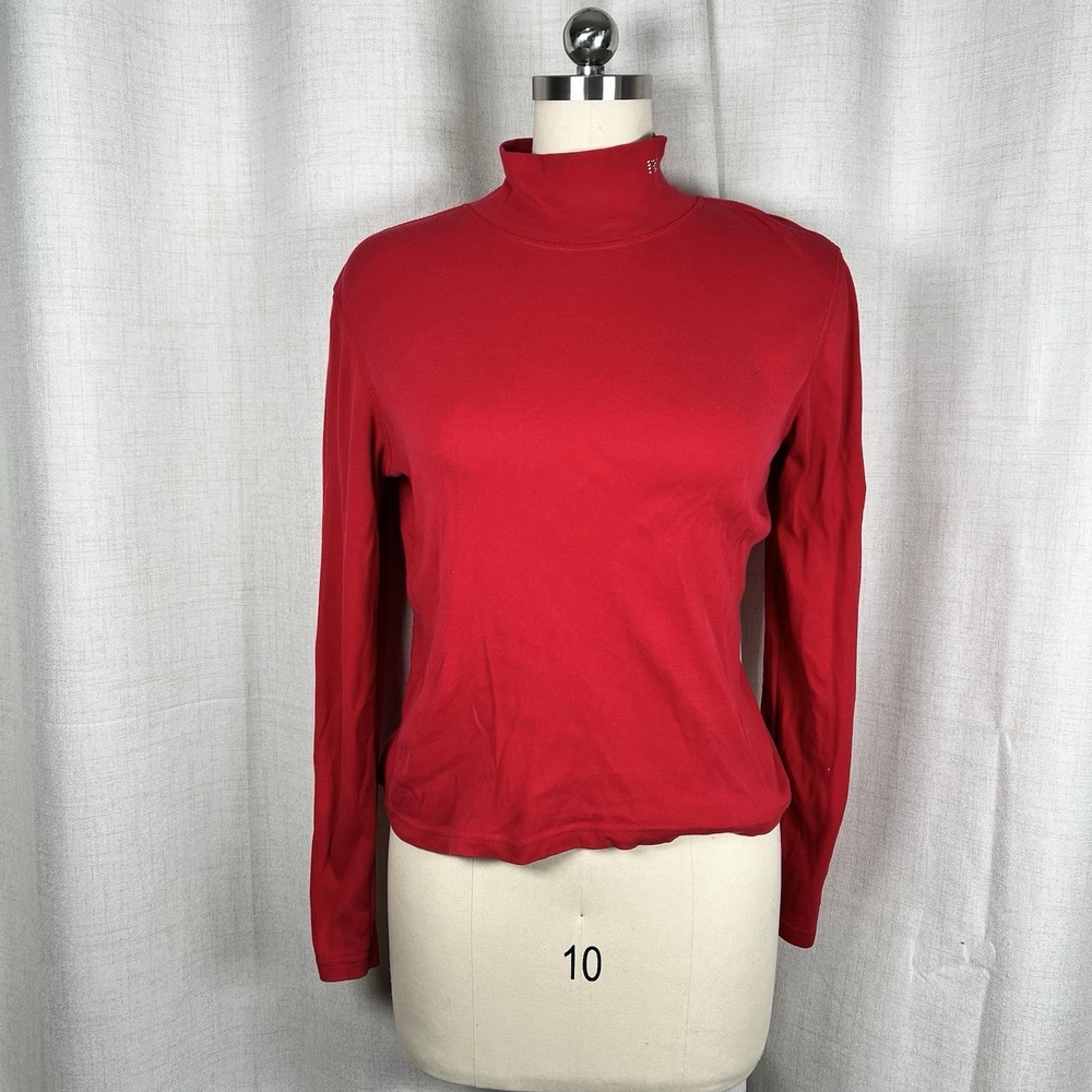 VTG Y2K Polo Jeans Co Ralph Lauren Turtleneck Ribbed Red Bejeweled Logo Large